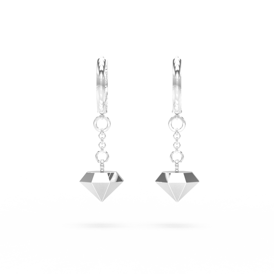 Rough Cut Sterling Silver Diamond Drop Earrings