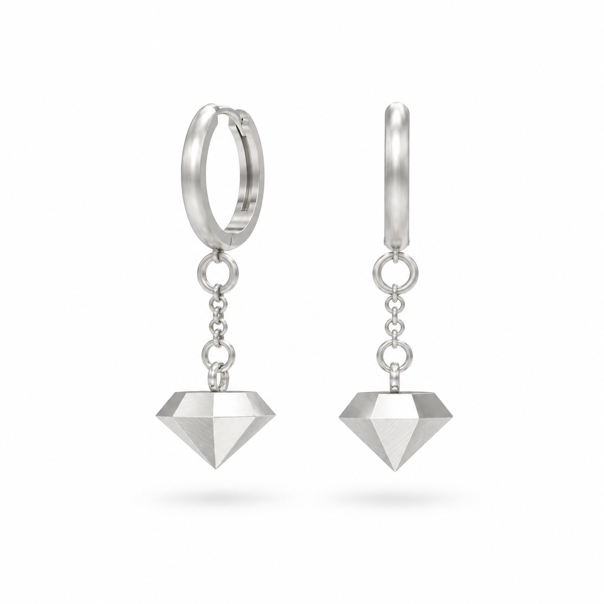 Rough Cut Sterling Silver Diamond Drop Earrings
