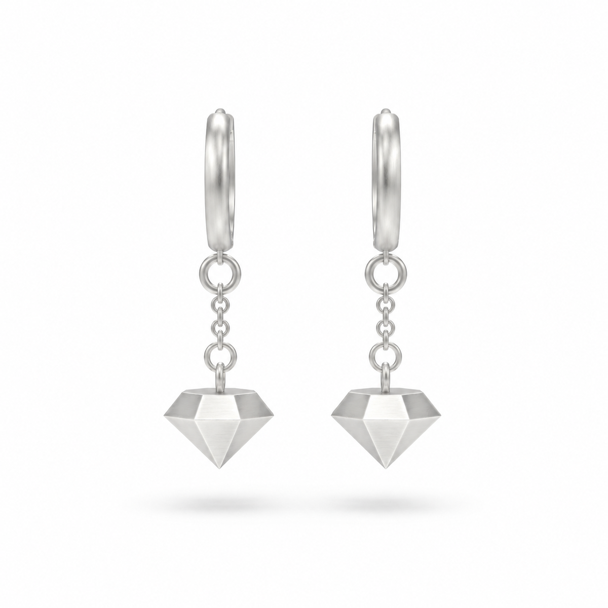 Rough Cut Sterling Silver Diamond Drop Earrings