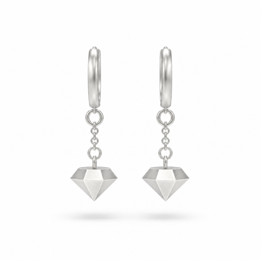Rough Cut Sterling Silver Diamond Drop Earrings